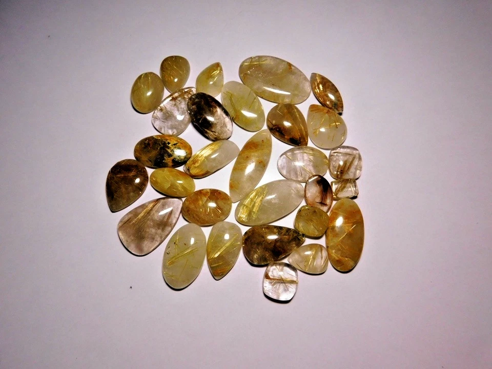 800 Cts-Natural  Golden Rutile Quartz cabochon loose gemstone mixed  sk-02 28pc - Image 2 of 4