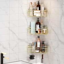 Gold corner shower caddies with depth caddy and Built in 12 hooks rustproof w...