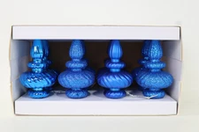 Vickerman 4  Blue 4-Finish Finial Ornament  8 per Box Blue Shiny, Matte