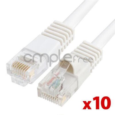 10x 7FT CAT5e Cable Ethernet Lan Network CAT5 RJ45 Patch Cord Internet White NEW