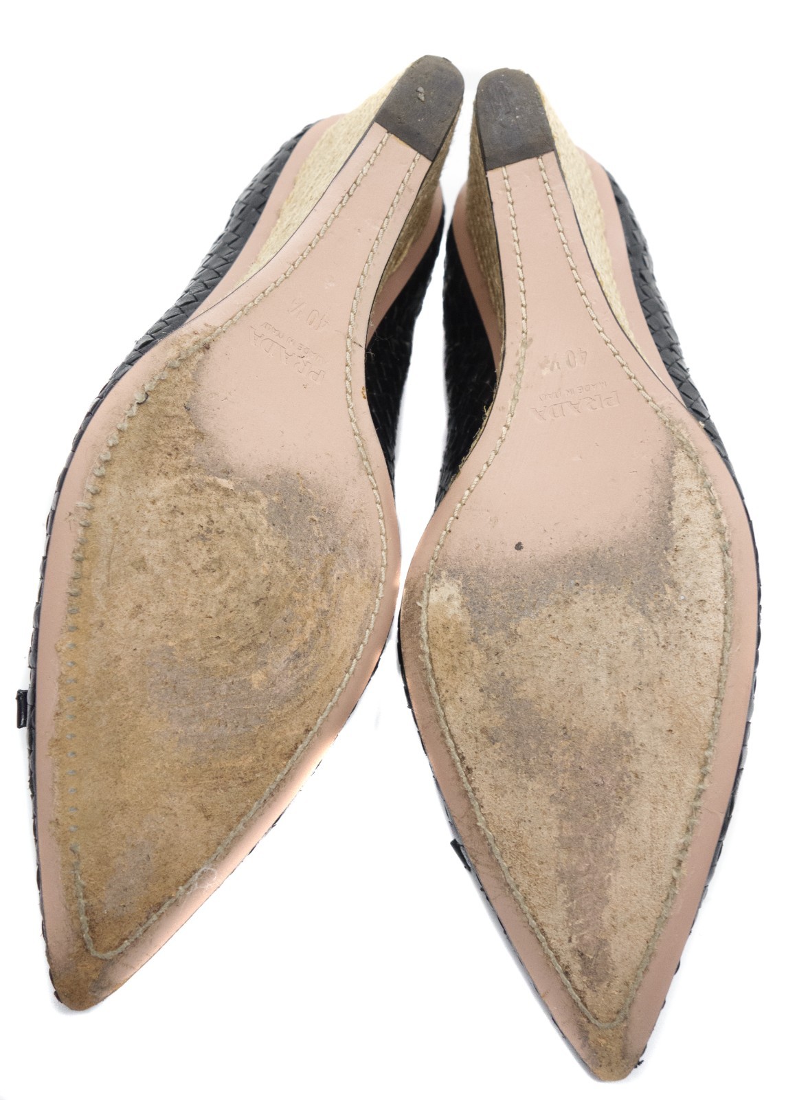 Prada Woven Leather Bow Espadrille Wedge Pumps Vintage Y2K image 9