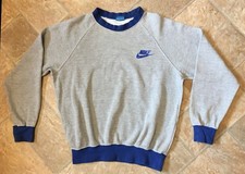 VTG 80s Nike Sweatshirt Mens Blue-Tag Two-Tone Raglan Swoosh Logo Japan sz S/M