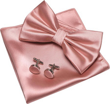 Solid Color mens Pre-tied Bow Tie and Pocket Square Cufflinks Sets with Gift Box