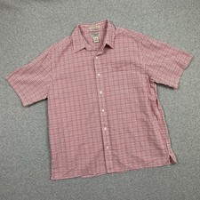 LL Bean Seersucker Shirt Mens Large Red White Check Summer Cool Casual 275173