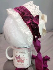 Lace Cream/Ivory With Red Ribbon Bonnet -Hat-Newborn Clothes Photo Prop