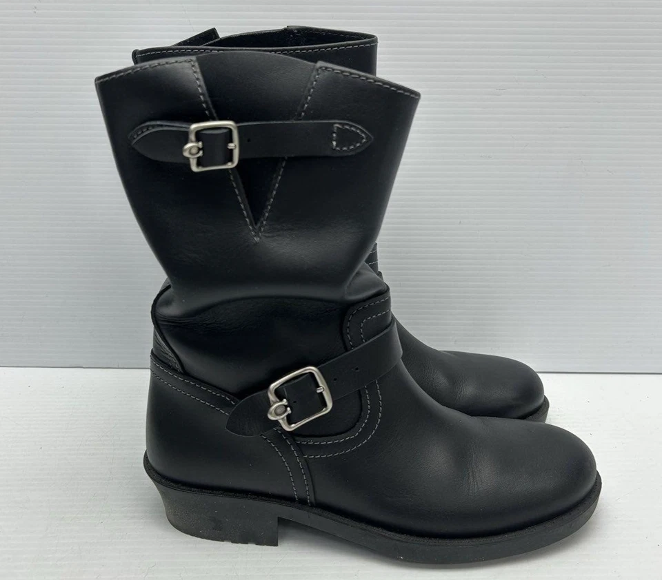 Botas de motociclista COACH Dawn de cuero negro para mujer con arnés talla 7,5 B Foto 3 de 4