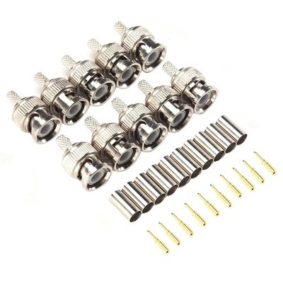 10x BNC Male Crimp Plug 50 Ohm For RG58 Coax w/ Closed Entry Insulator Brass