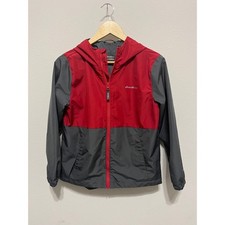 Eddie Bauer Kids Hooded Windbreaker Jacket Red Gray Lightweight Size M 10 12