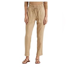 Lauren Ralph Lauren Linen Ankle Pants Birch Tan Paperbag Waist Pull On NEW SZ 16