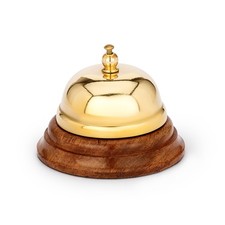 Maritim Tresenglocke aus Messing massiv gold mit Holzsockel 8x6cm Tischklingel