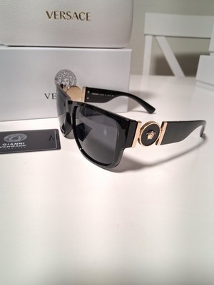 Versace Men s Medusa Biggie Square Sunglasses Black Plastic Frame Gray Lens
