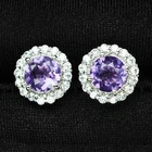 925 Sterling Silver White Gold Earrings Twinkling Indigo Violet Spinel 1.65Ct