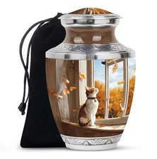 Orange Cat Burial Urns for Human Ashes Adult Dad, Handmade Urn 10 Inch 