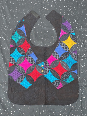 Handmade quilted adult Vest Bib  Mens Black Geometric Designs colored Fancy
