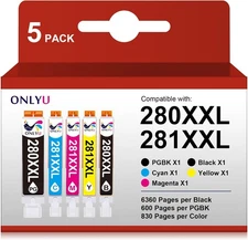 ONLYU 280XXL 281XXL 1 PGBlack, 1 Black, 1 Cyan, 1 Yellow, 1 Magenta 