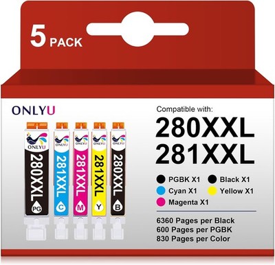 ONLYU 280XXL 281XXL 1 PGBlack, 1 Black, 1 Cyan, 1 Yellow, 1 Magenta 