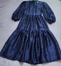 New Topshop midnight blue textured Jacquard, tiered dress w/ open back - Size 8