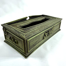 VTG Plastic Faux Wood 11 x5.5" Facial Tissue Box Holder Rustic Dark Green Floral
