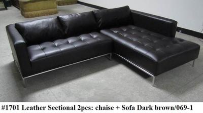 2PC Modern Contemporary Dark chocolate brown Leather Sectional Sofa #1701
