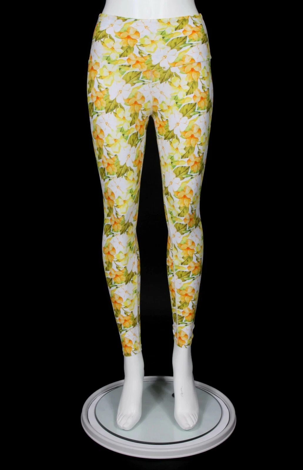 Fused Hawaii ROXE11E Yellow Orange Trumpet Floral Leggings sz Small /493