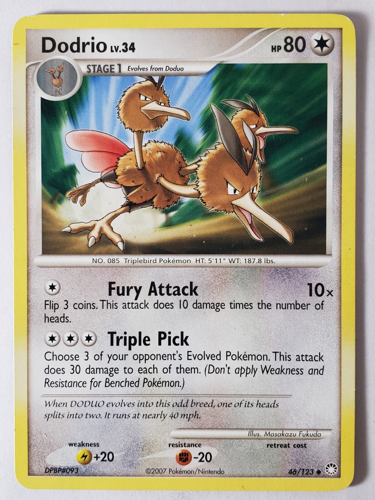 Dodrio 46/123 LP - Mysterious Treasures Pokemon Card - Masakazu Fukuda Art