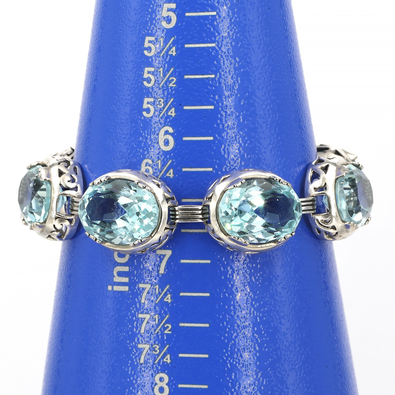 Retired Silpada BOLD Sterling BLUE LAGOON Aqua Glass Oval Link Bracelet B2093