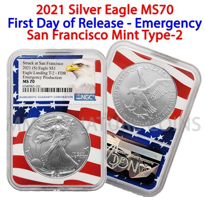 2021 (S) $1 Silver Eagle NGC MS70 Emergency Production FDR Flag