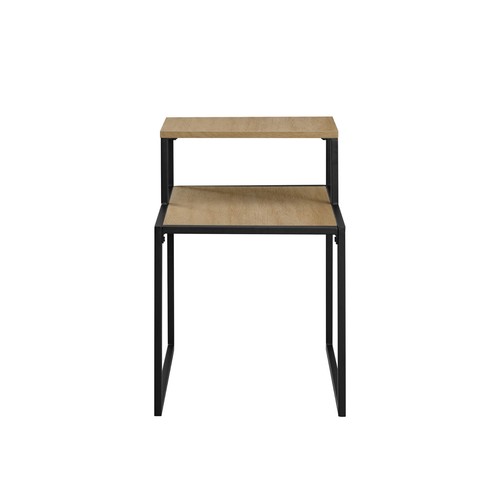 Rustic Industrial Wood and Metal Sofa Side End Coffee Table 2 Tier Nightstand - Imagen 5 de 12