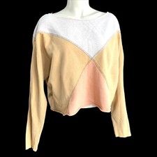 Free People Boho Gold Tan Block Crop Oversized Sweatshirt Size S / P Fall Colors
