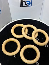 Image of Light Natural Wooden Curtain Hanging Rings 36mm With Eyes for Pole Rod Drapery