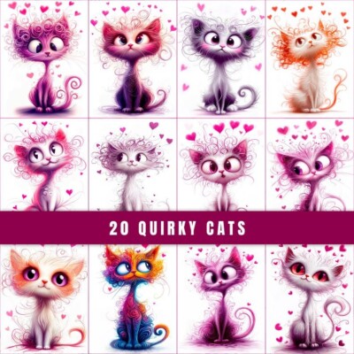 20 skurrile Katzen Kunst Seiten | Digital Download JPG Papier Set | Digital Papier 