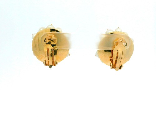 Vintage 14k Yellow Gold Cultured Pearl Sputnik Round Button Clip-On Earrings - Picture 7 of 8