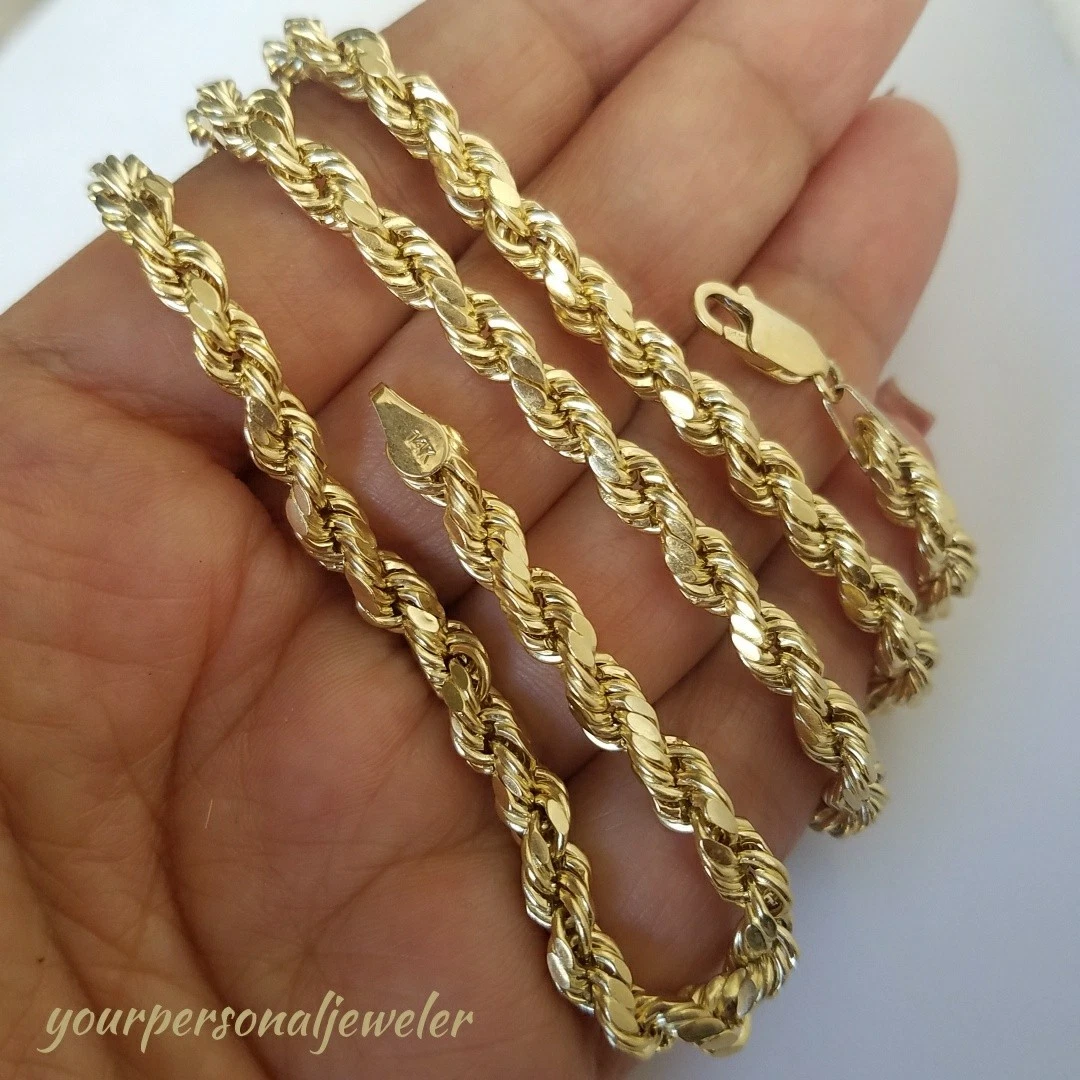 14k yellow gold 5 mm rope chain 26 inches long