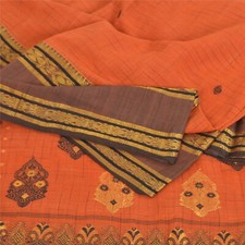 Sanskriti Vintage Orange Sarees Pure Cotton Hand Woven Premium Sari Craft Fabric