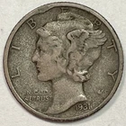 1931-S Mercury Silver Dime Extremely Fine XF Coin, Rim Damage #20173