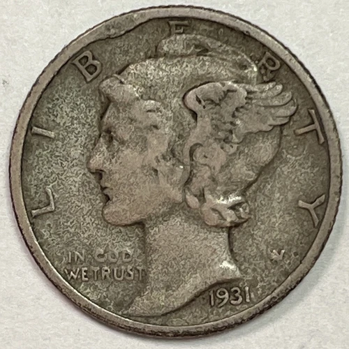 1931-S Mercury Silver Dime Extremely Fine XF Coin, Rim Damage #20173