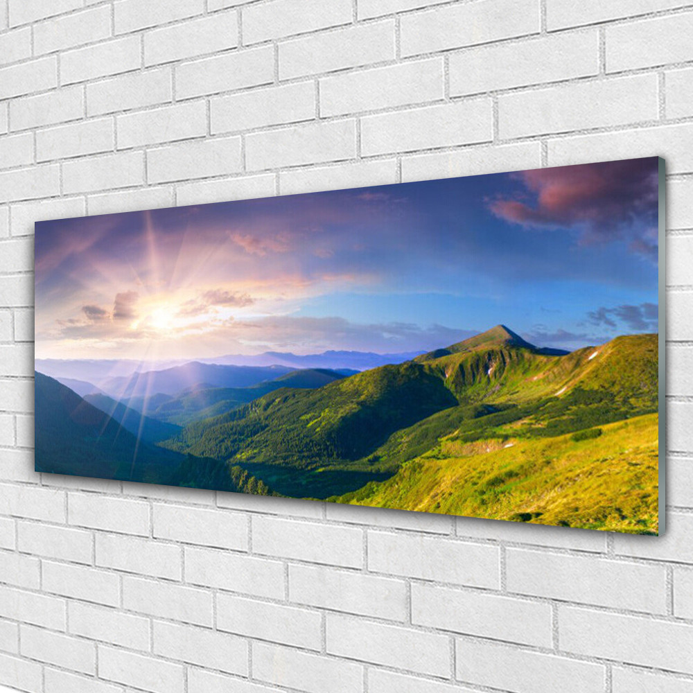 Tableau en verre 125x50 cm Montagnes et Prairie Tulup pour décoration murale