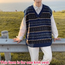 Men V Neck Knitted Vest Waistcoat Sweater Jumper Slim Fitted Pullover Retro