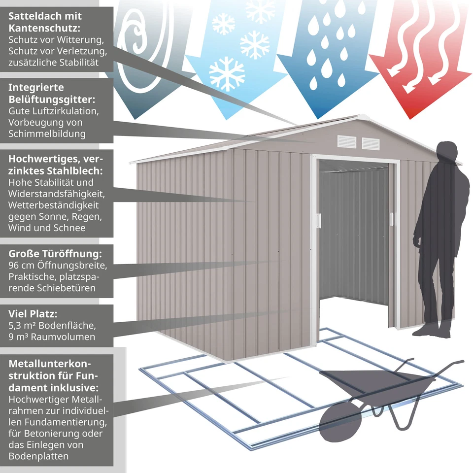 HATTORO S200 XXL Metall Gerätehaus Häuschen Geräte-Schuppen Gartenhaus Hellgrau - Bild 4 von 4