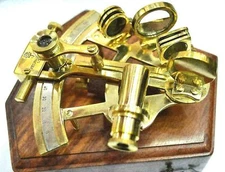 Nautical Instrument Brass Sextant With Wooden Box Maritime For Gift