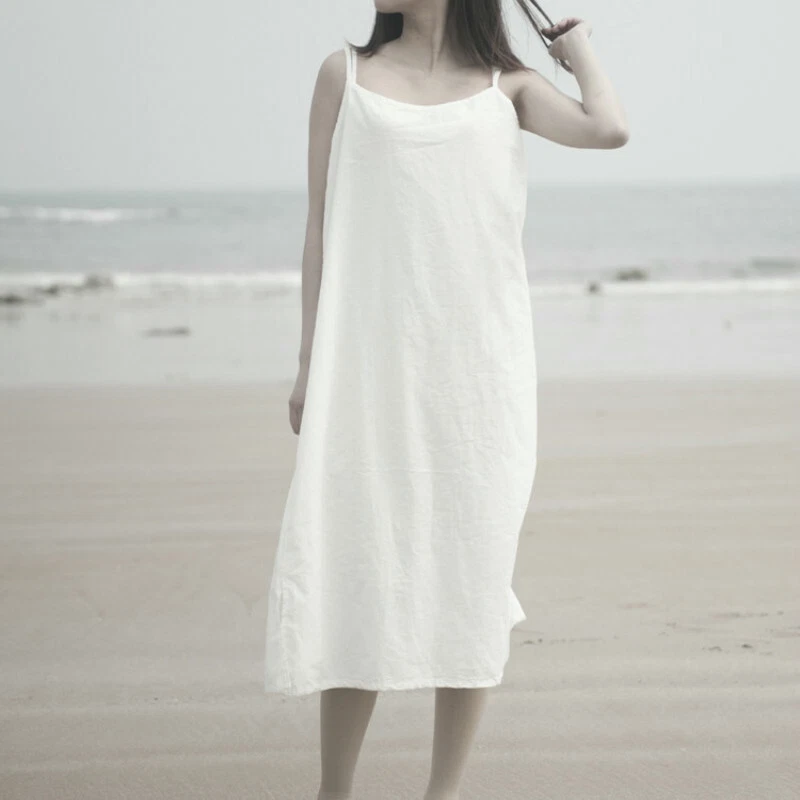 Mujeres Algodón Completo Slip Tirantes Espagueti Bajo Vestido Enagua Química Literaria Foto 2 de 4