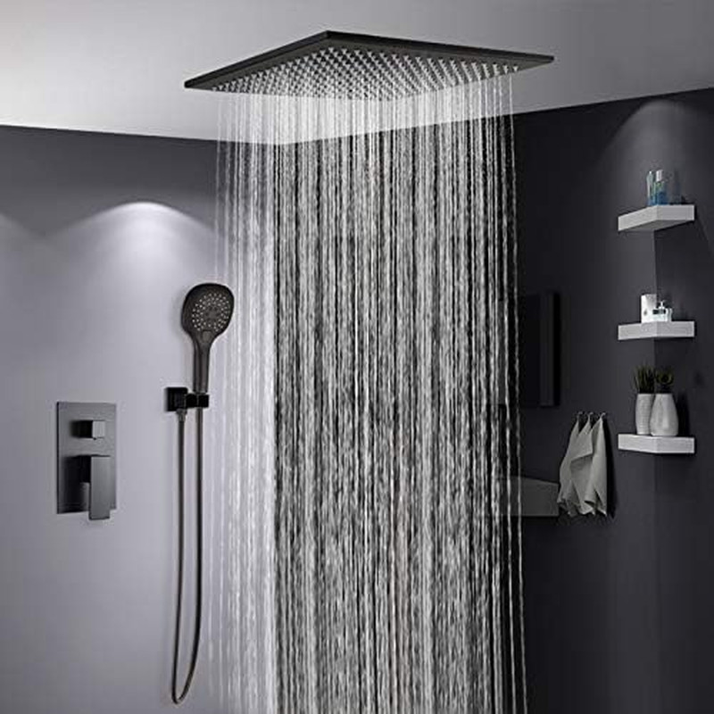 Contemporary 2-Function Rain Shower Head LED Ceiling Mounted Rainfall Square Sho