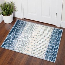 Marokkanische Eingangsteppiche Indoor - 2x3 Vorleger Blau Rutschfest 2' x 3' Blau/Creme