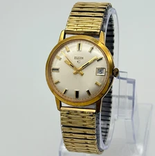 Men's Vintage ELGIN Classic Gold Tone Swiss Mechanical Watch, Date, 34mm, Runs