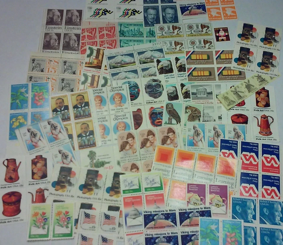 Usable 100 Assorted Mixed Multiples & Singles of 15¢ US Postage Stamps FV $15.00 - Image 2 of 3