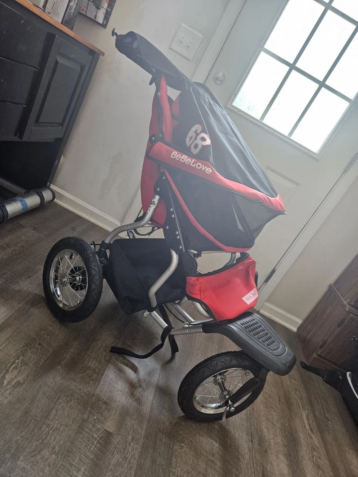Bebelove Deluxe Single Jogging Stroller with Front Swivel Wheel in Red - Image 3 of 3