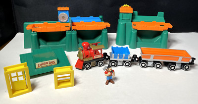 Lincoln Logs Railroad 2- Sawmill Train Log Splitter, Milling Hut, Trains, Logger