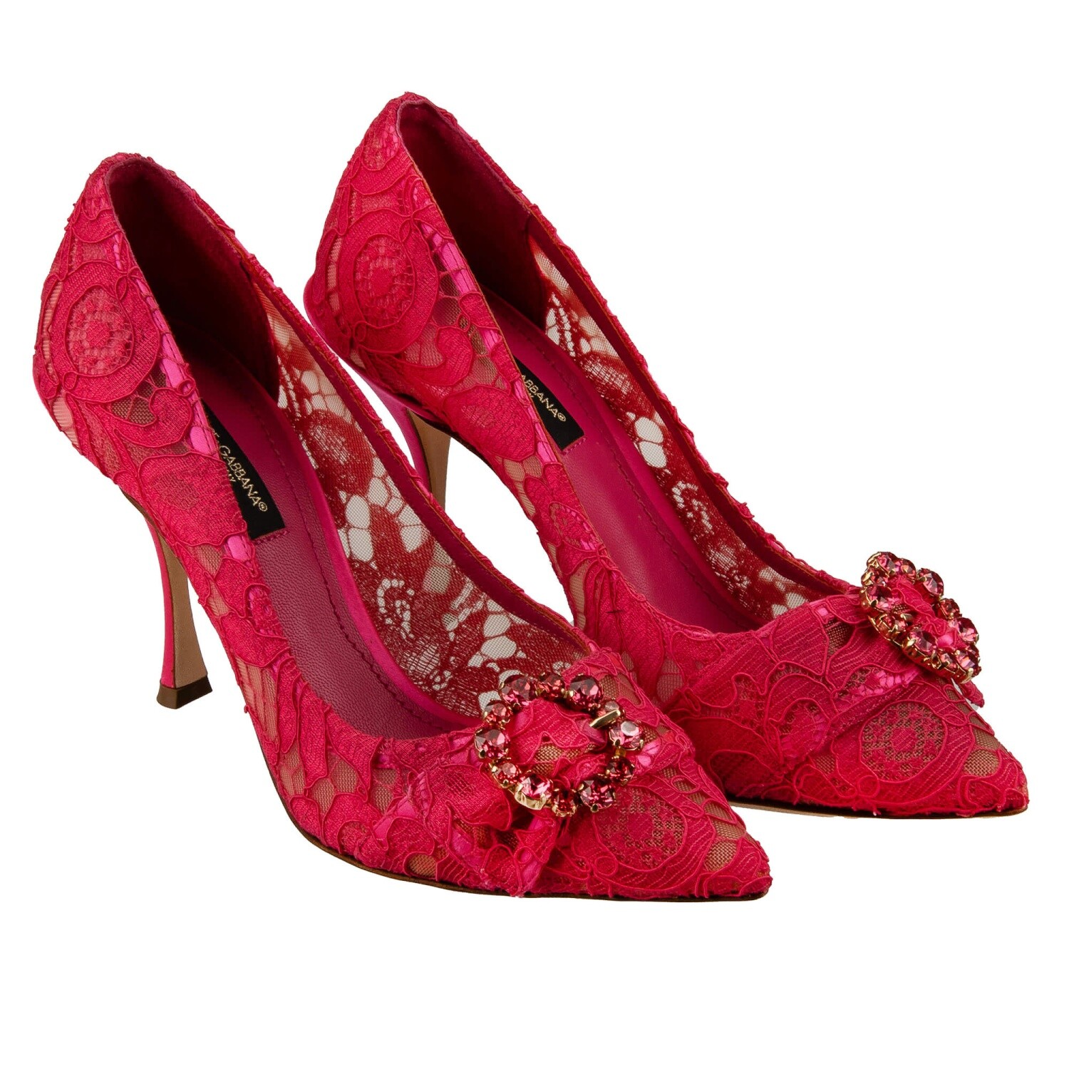 DOLCE & GABBANA LORI Kristall Brosche Taormina Spitze Pumps Pink