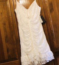 Soft White Lace Ruched Dress, NWT, City Vibe