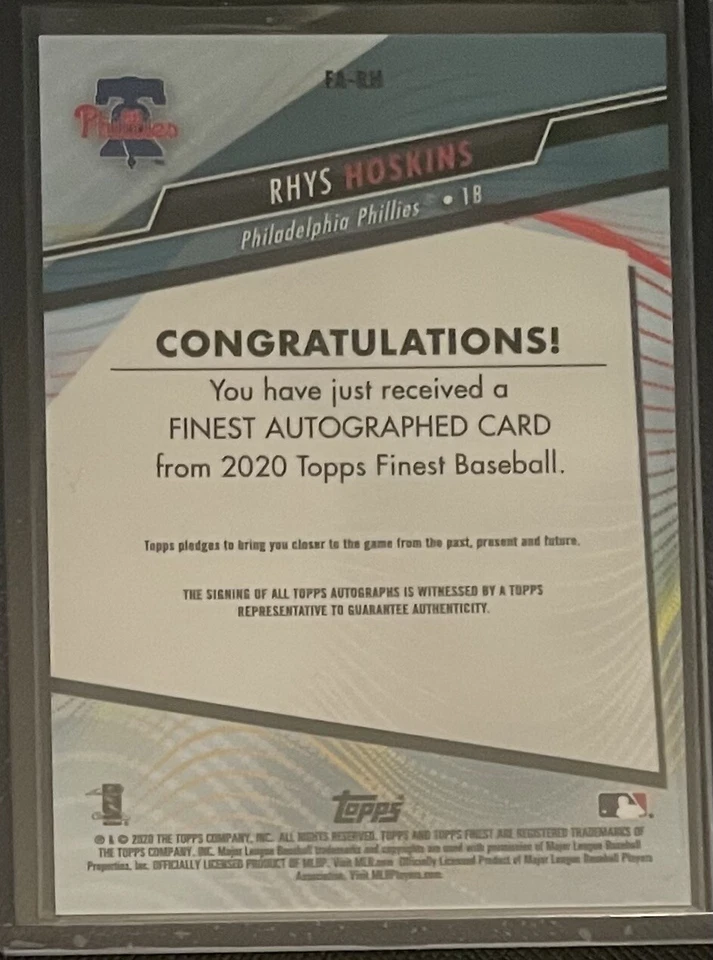 2020 Finest Autographs Orange Refractors #FA-RH Rhys Hoskins /25 Phillies - Image 2 of 2